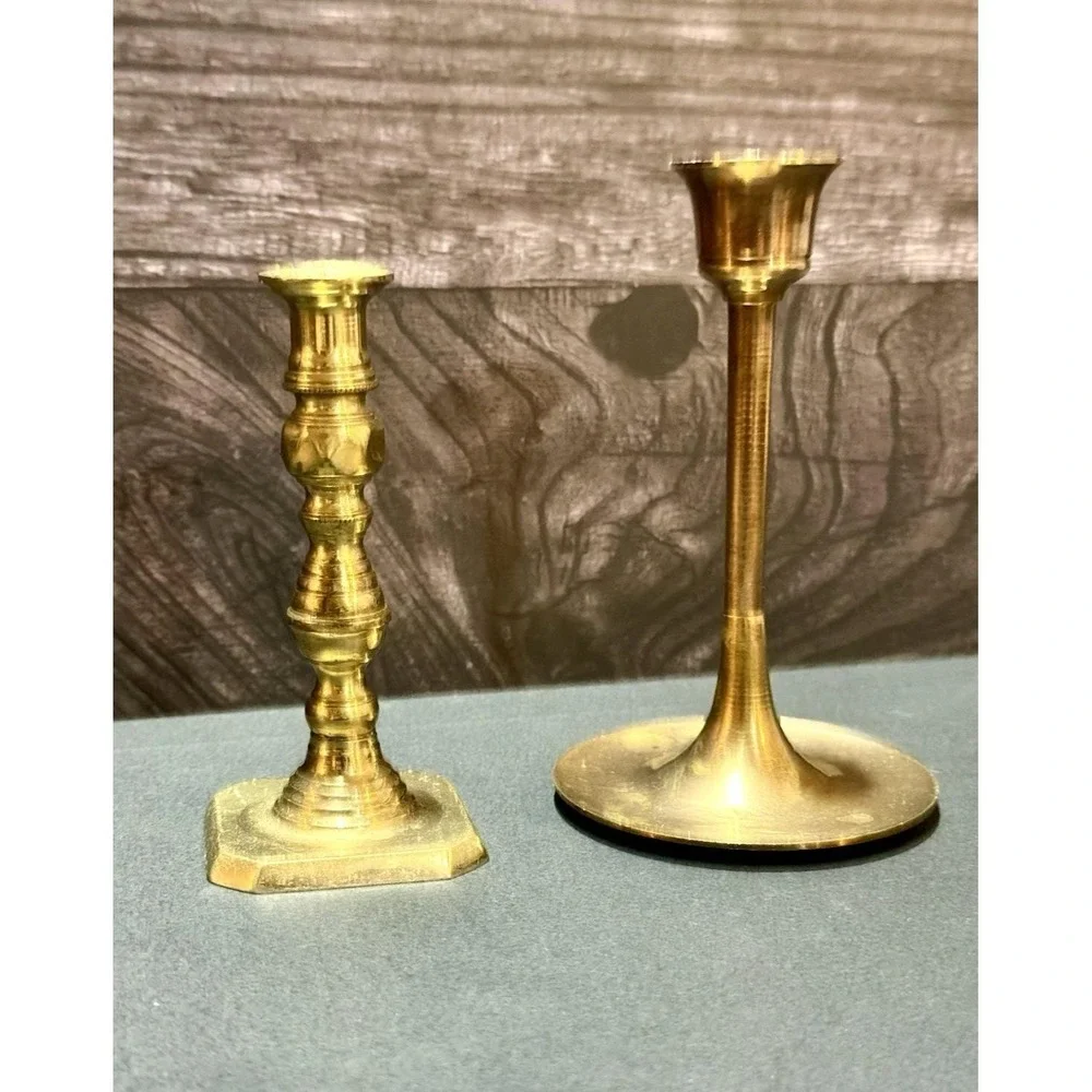 set of Vintage Brass Candlestick Holders 4